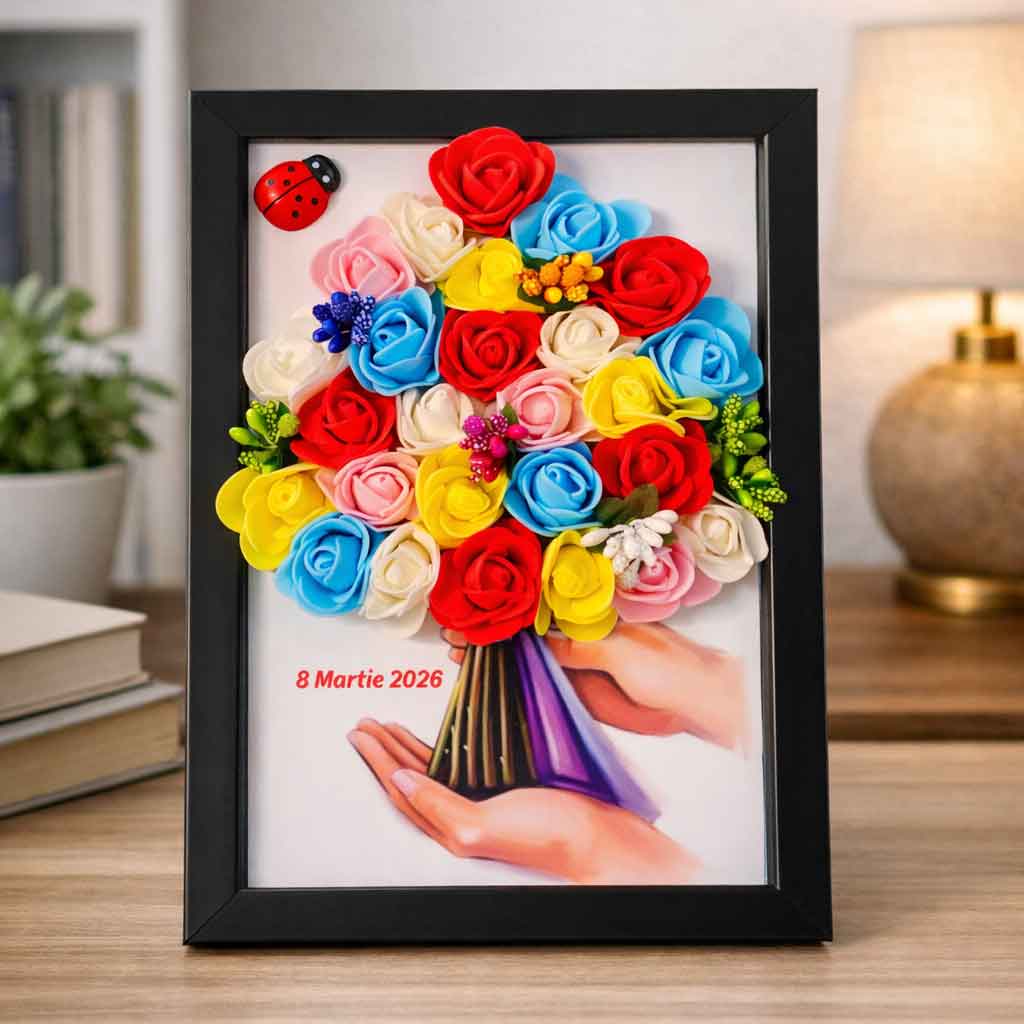 buchet-de-flori-in-rama-personalizat Cadou de 8 Martie buchet in rama